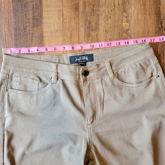 Joseph Ribkoff Rhinestone Embellished Tan Frayed Hem Crop Denim Pant - Picture 6 of 11